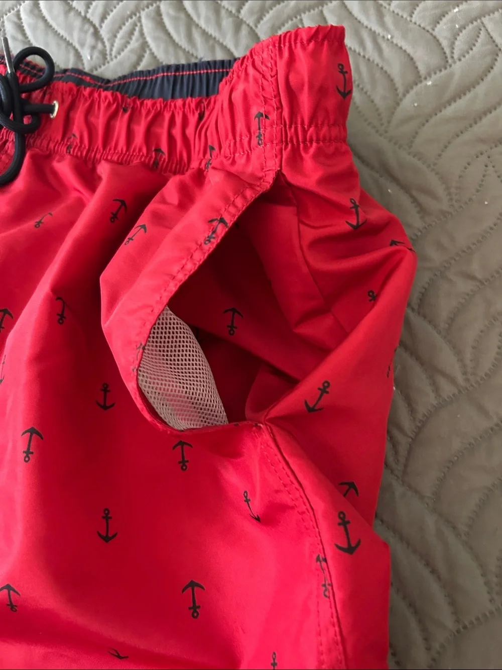 EUC - 🛥️ Nautica Red Swim Trunks with Navy Anchor Print